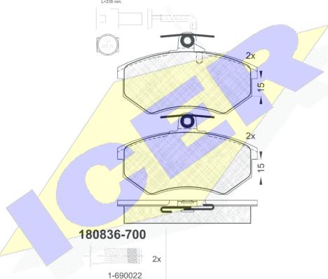 Icer 180836-700 - Brake Pad Set, disc brake autospares.lv