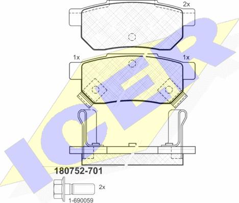 Icer 180752-701 - Brake Pad Set, disc brake autospares.lv