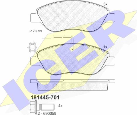 Icer 181445-701 - Brake Pad Set, disc brake autospares.lv