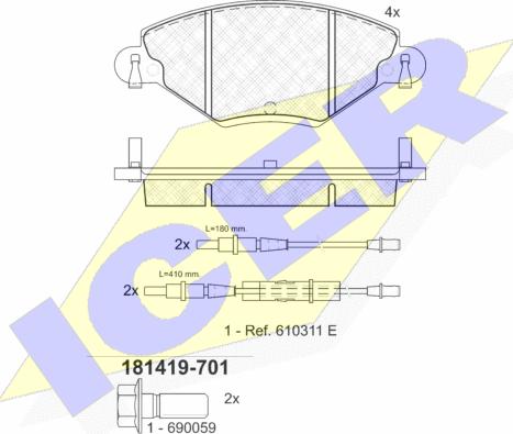 Icer 181419-701 - Brake Pad Set, disc brake autospares.lv