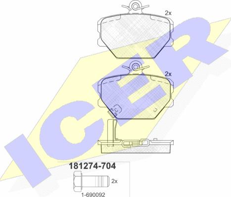 Icer 181274-704 - Brake Pad Set, disc brake autospares.lv
