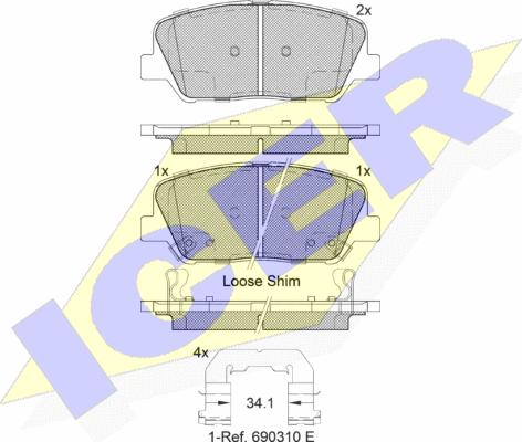Icer 182102 - Brake Pad Set, disc brake autospares.lv