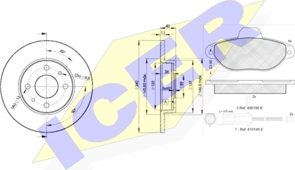 Icer 30953-3465 - Brake Set, disc brakes autospares.lv