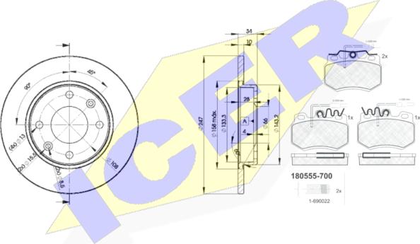 Icer 30555-4689 - Brake Set, disc brakes autospares.lv