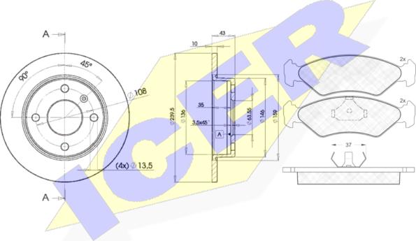 Icer 30776-1062 - Brake Set, disc brakes autospares.lv