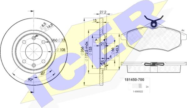 Icer 31450-4692 - Brake Set, disc brakes autospares.lv