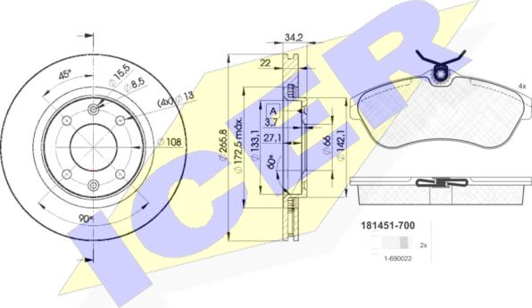 Icer 31451-4750 - Brake Set, disc brakes autospares.lv