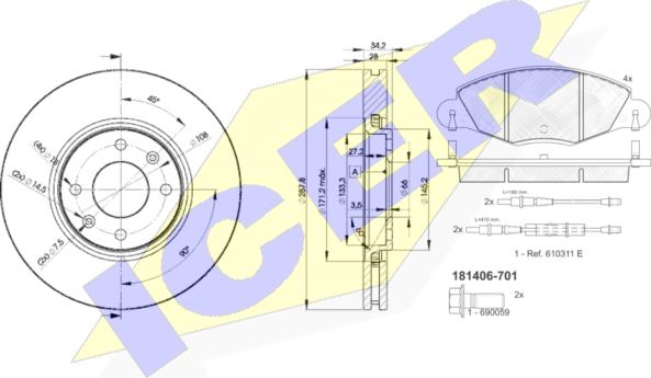 Icer 31406-4753 - Brake Set, disc brakes autospares.lv