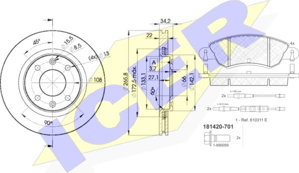 Icer 31420-4750 - Brake Set, disc brakes autospares.lv