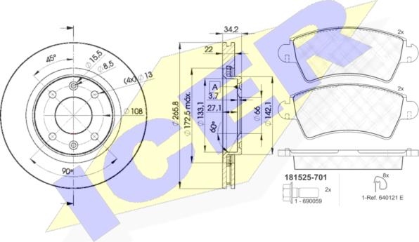 Icer 31525-4750 - Brake Set, disc brakes autospares.lv