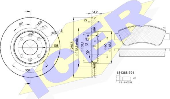 Icer 31388-4750 - Brake Set, disc brakes autospares.lv