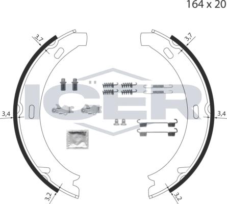 Icer 79PB4012 C - Brake Shoe Set, parking brake autospares.lv