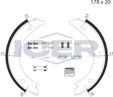 Icer 79PB4017 C - Brake Shoe Set, parking brake autospares.lv