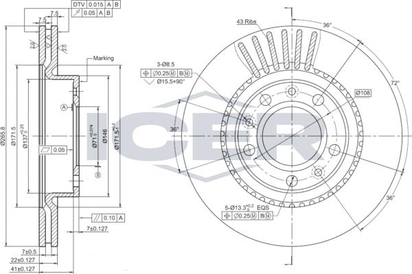 Icer 78BD0037-2 - Brake Disc autospares.lv