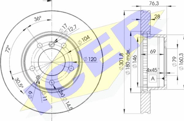 Icer 78BD2215-1 - Brake Disc autospares.lv