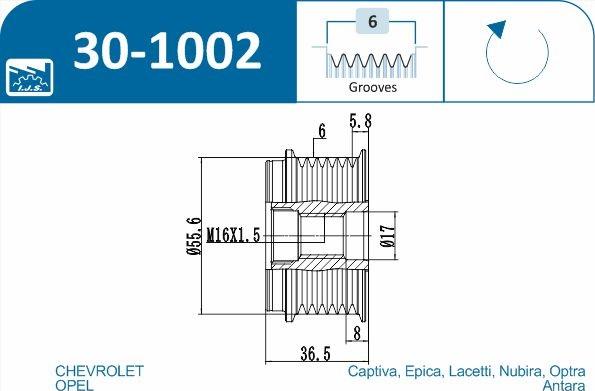 IJS GROUP 30-1002 - Pulley, alternator, freewheel clutch autospares.lv