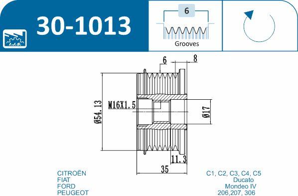 IJS GROUP 30-1013 - Pulley, alternator, freewheel clutch autospares.lv