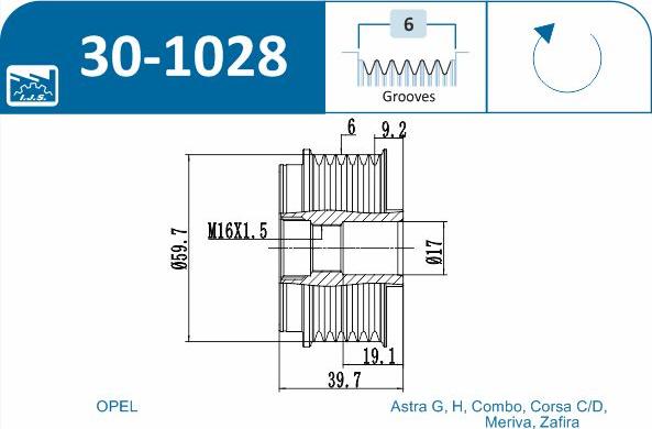 IJS GROUP 30-1028 - Pulley, alternator, freewheel clutch autospares.lv