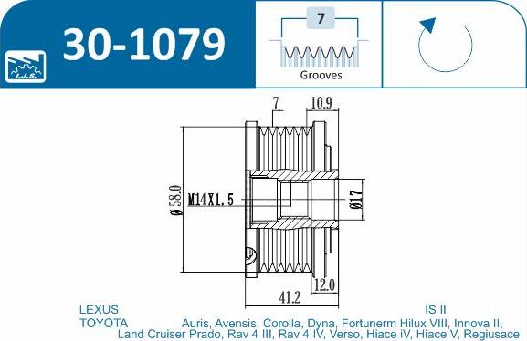 IJS GROUP 30-1079 - Pulley, alternator, freewheel clutch autospares.lv