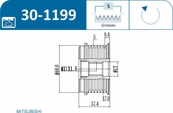 IJS GROUP 30-1199 - Pulley, alternator, freewheel clutch autospares.lv