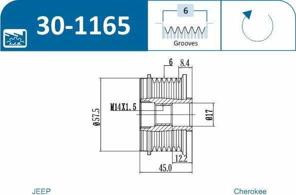 IJS GROUP 30-1165 - Pulley, alternator, freewheel clutch autospares.lv