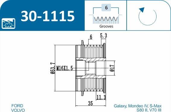 IJS GROUP 30-1115 - Pulley, alternator, freewheel clutch autospares.lv