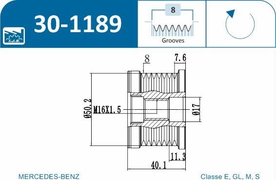 IJS GROUP 30-1189 - Pulley, alternator, freewheel clutch autospares.lv