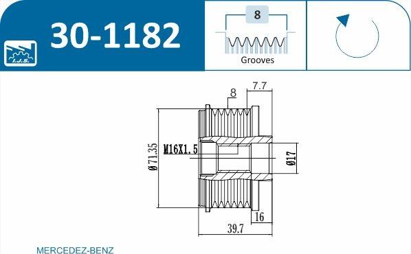 IJS GROUP 30-1182 - Pulley, alternator, freewheel clutch autospares.lv