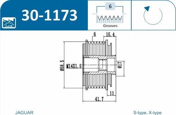 IJS GROUP 30-1173 - Pulley, alternator, freewheel clutch autospares.lv