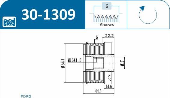 IJS GROUP 30-1309 - Pulley, alternator, freewheel clutch autospares.lv