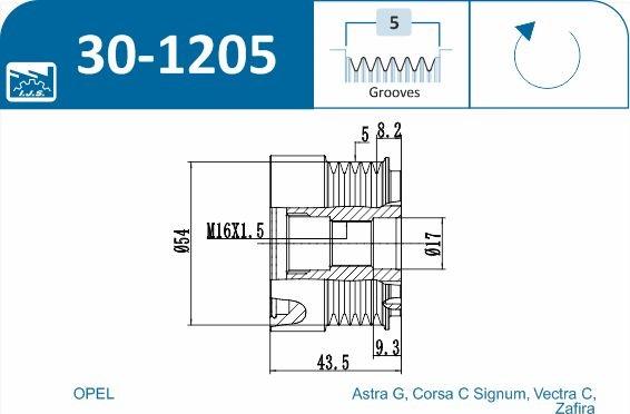 IJS GROUP 30-1205 - Pulley, alternator, freewheel clutch autospares.lv