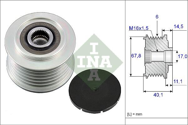 INA 535 0052 10 - Pulley, alternator, freewheel clutch autospares.lv