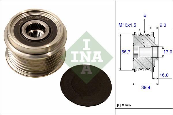 INA 535 0060 10 - Pulley, alternator, freewheel clutch autospares.lv