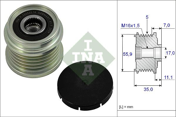 INA 535 0008 10 - Pulley, alternator, freewheel clutch autospares.lv