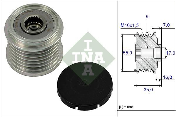 INA 535 0014 10 - Pulley, alternator, freewheel clutch autospares.lv