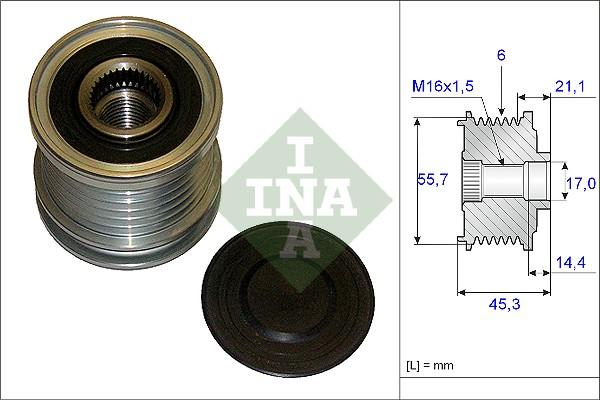 INA 535 0036 10 - Pulley, alternator, freewheel clutch autospares.lv