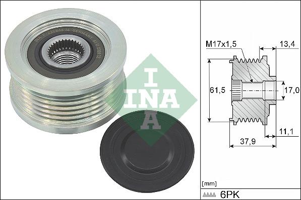 INA 535 0023 10 - Pulley, alternator, freewheel clutch autospares.lv
