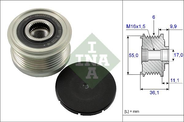 INA 535 0103 10 - Pulley, alternator, freewheel clutch autospares.lv