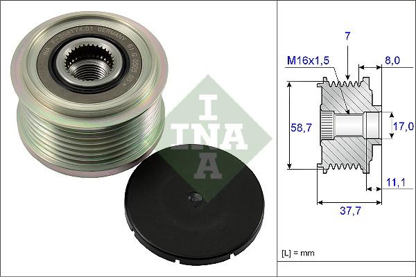 INA 535 0128 10 - Pulley, alternator, freewheel clutch autospares.lv