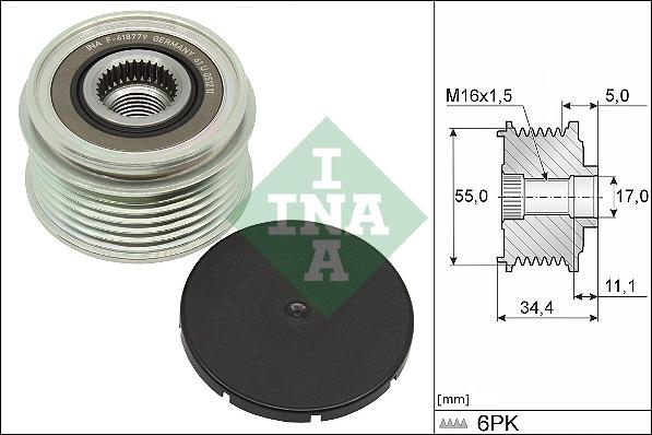 INA 535 0357 10 - Pulley, alternator, freewheel clutch autospares.lv