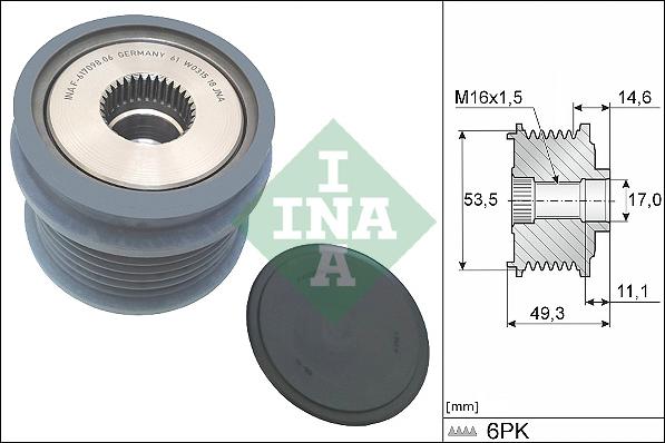 INA 535 0364 10 - Pulley, alternator, freewheel clutch autospares.lv