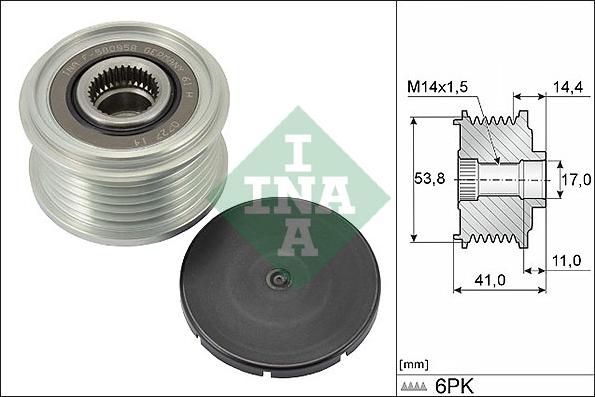 INA 535 0304 10 - Pulley, alternator, freewheel clutch autospares.lv