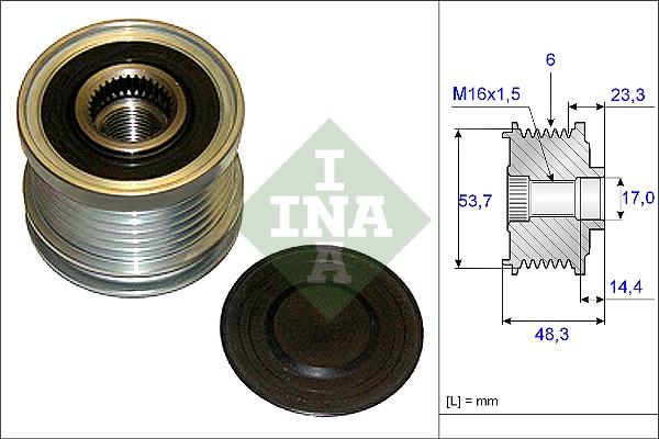 INA 535 0204 10 - Pulley, alternator, freewheel clutch autospares.lv