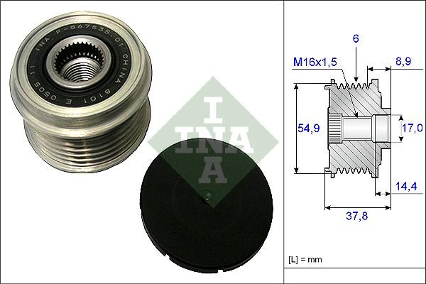 INA 535 0217 10 - Pulley, alternator, freewheel clutch autospares.lv