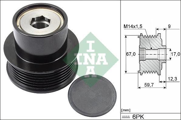 INA 535 0288 10 - Pulley, alternator, freewheel clutch autospares.lv