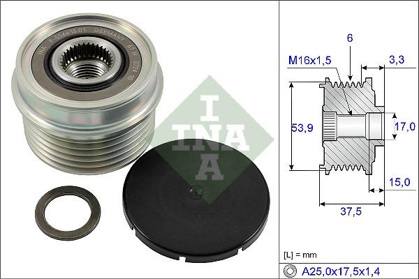 INA 535 0223 10 - Pulley, alternator, freewheel clutch autospares.lv