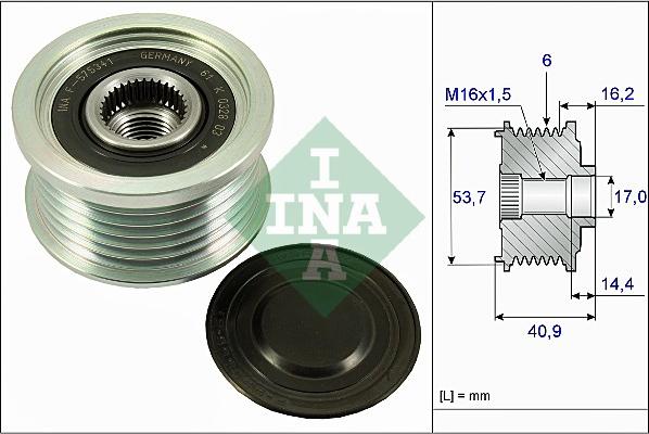 INA 535 0270 10 - Pulley, alternator, freewheel clutch autospares.lv