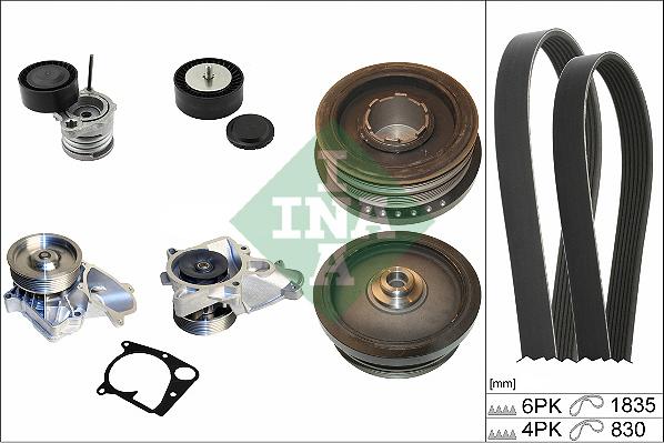 INA 529 0021 30 - Water Pump + V-Ribbed Belt Set autospares.lv