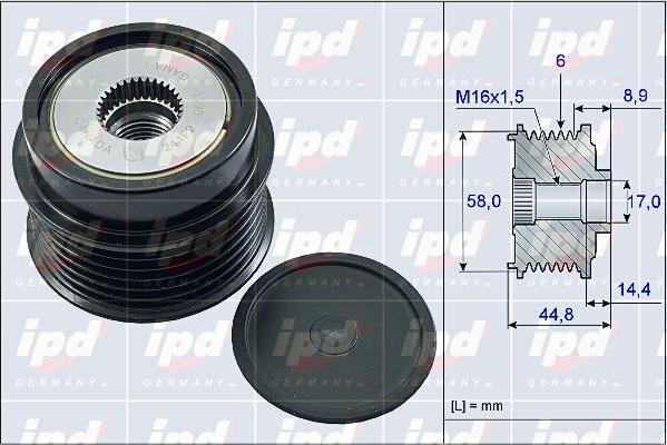 IPD 15-4009 - Pulley, alternator, freewheel clutch autospares.lv