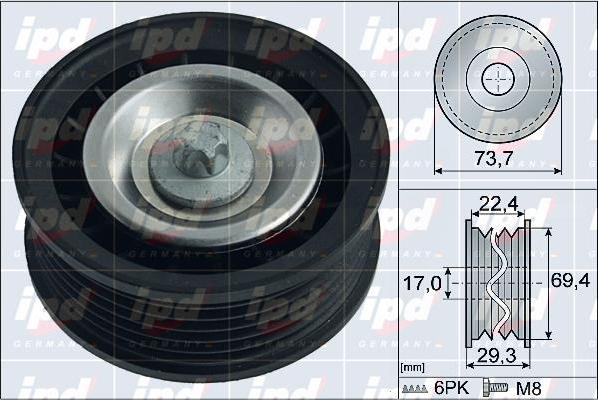 IPD 15-4075 - Pulley, v-ribbed belt autospares.lv